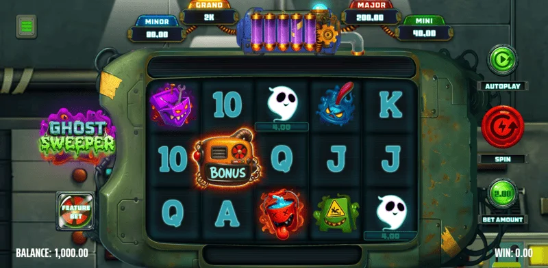 Ghost Sweeper - Pantalla de juego principal con cuadrícula de 5x3